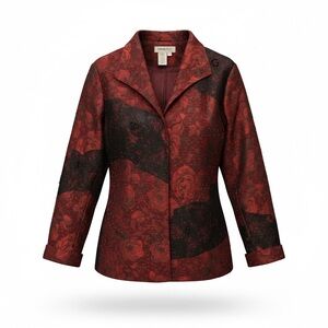 Coldwater Creek Red Black Embellished Floral Jacket